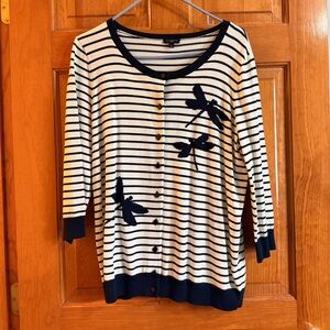 Talbots Navy Dragonfly Cardigan Sweater 1X